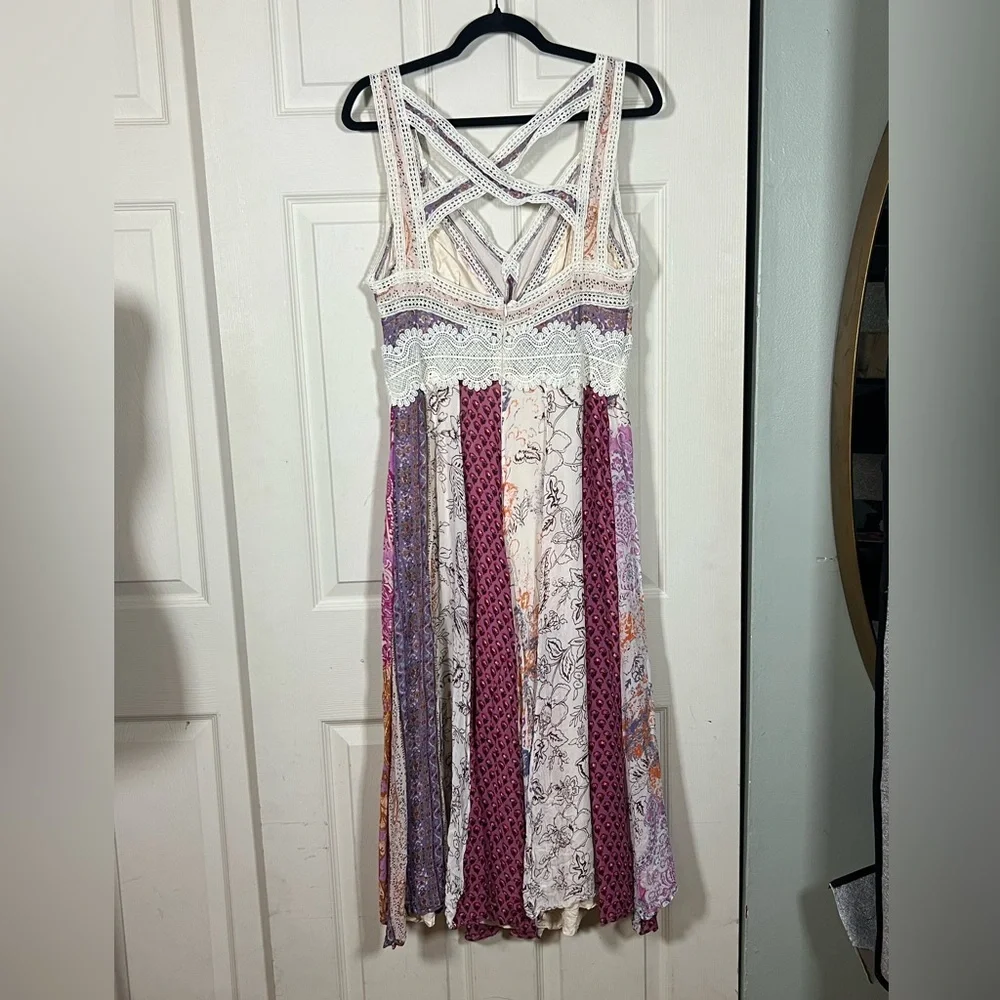 Anthropologie Sleeveless V Neck Patchwork Boho Maxi dress in pink combo, size 12 - Picture 9 of 11